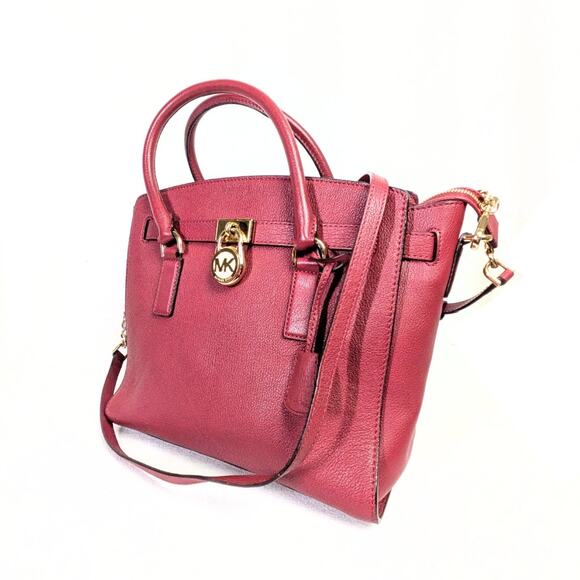 Michael Kors Hamilton East West Pebbled Leather Satchel Bag – Burgundy - Picture 1 of 6